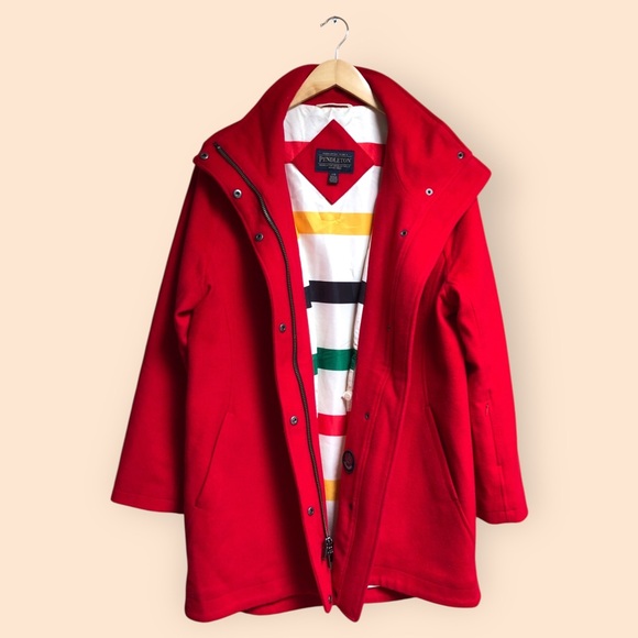 Pendleton Cascade Wool Campbell Coat Red Classic Winter Outerwear Women’s Large - Picture 1 of 16